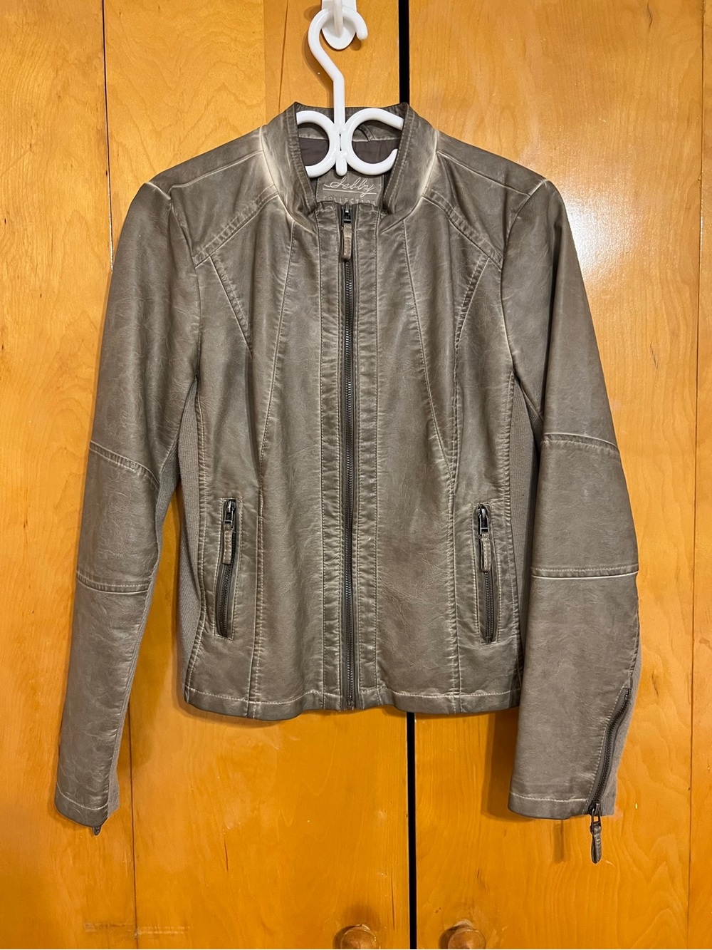 Faux Leather Moto Jacket in Taupe